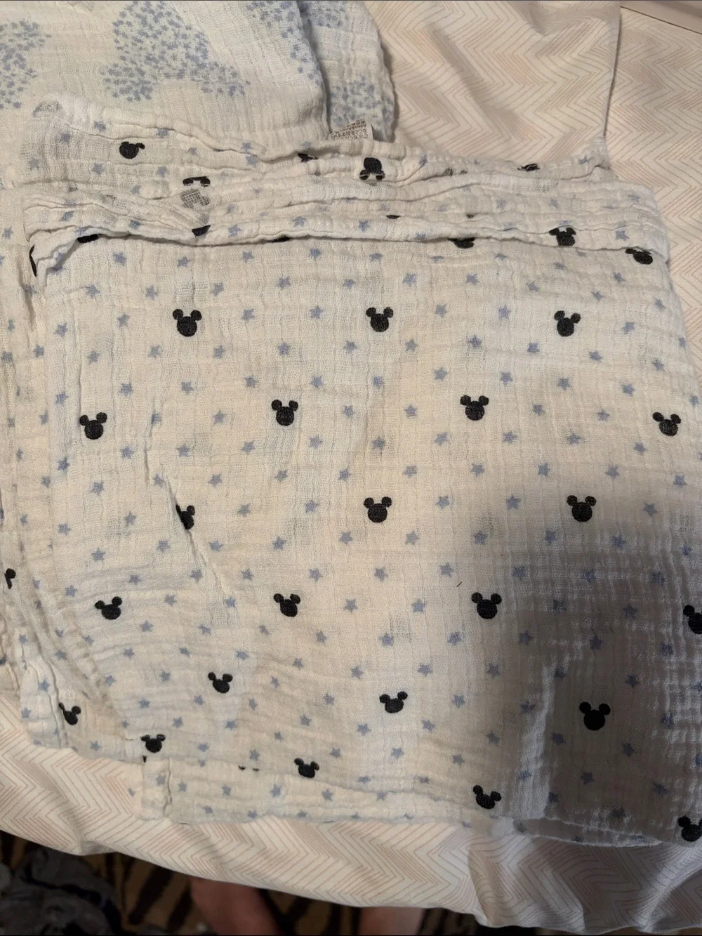 5 Kids Breathable Muslin Blankets Set - White with Blue Disney Mickey Prints